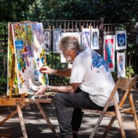 Artist outside Sagrada Familia